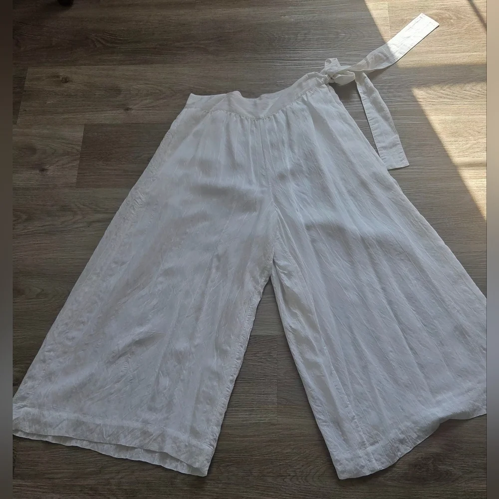 Vince Side Tie White Culotte Pants Size 6 White Leg Crop White Breezy